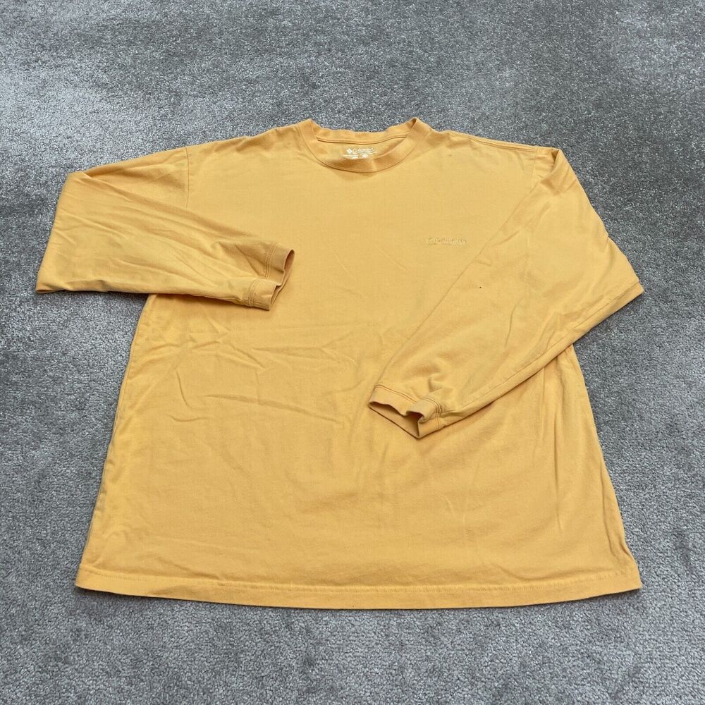 Columbia T-Shirt Mens 2XL Yellow Long Sleeve Crew Neck Outdoor Casual Cotton Tee